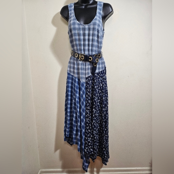 NEW Michael Kors Belted Mixed Plaid Georgette Dress Handkerchief Semi Sheer XS - Picture 4 of 14